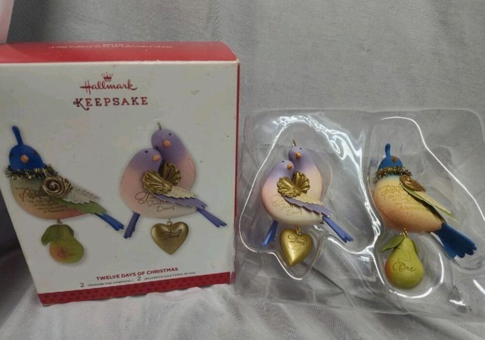 2013 NRFB Hallmark Twelve Days Of Christmas Ornament 2 Turtle Doves Partridge
